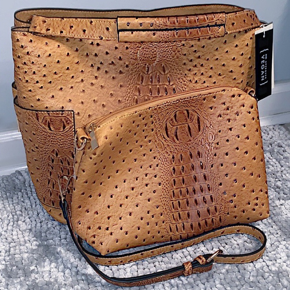 NEW LE MIEL EMBOSSED VEGAN LEATHER HANDBAG 2-in-1